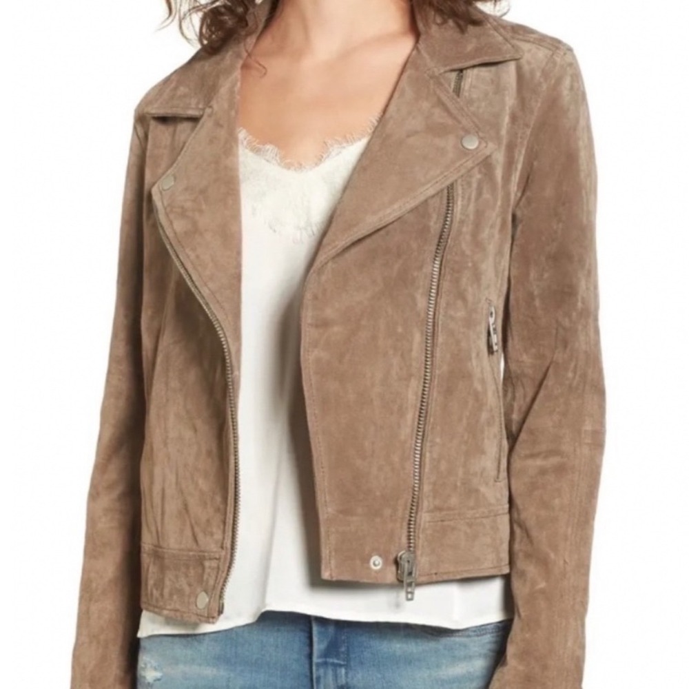 Blank NYC Women's Brown Suede Leather Zip-Front Casual Moto Jacket Biker Small